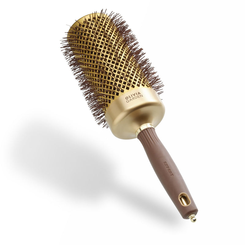 Olivia Garden Expert Blowout Speed – Ceramic Coated Round Brush with Extra Long Barrel for 25% Faster Blowouts Gold & Brown 65