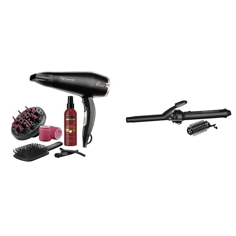  [AUSTRALIA] - TRESemméTRESemme Keratin Smooth 2200W Volume Shine Hair Dryer Gift Set, Diffuser Dryer, Paddle Brush, Hair Rollers, Ionic Conditioning & Defined Curls Curling Tong, Black, 16 millimetersTRESemmé single With Curling Tong