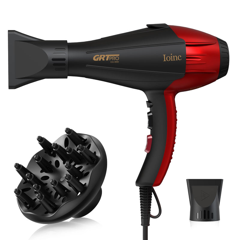 Professional Hair Dryer 2400W Powerful AC Motor Negative Blue Ionic Hairdryer with 1 Diffuser & 2 Concentrator,2 Speed 3 Heat Setting, Cool Shot Button for Women Men Home Salon (Black-RED) Black-red