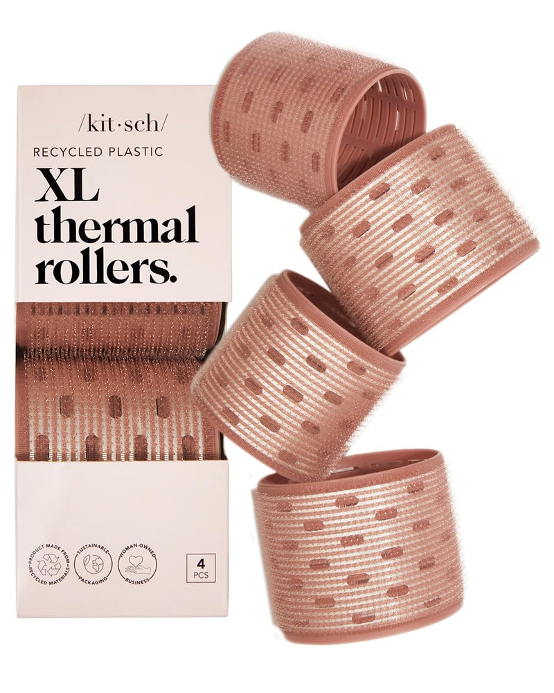 Kitsch XL Ceramic Thermal Rollers 4pcs - Terracotta | Self-Grip Hair Rollers for Blowout for Long, Medium & Short Hair, Large Hair Rollers for Volume & Curls 4 count (Pack of 1)