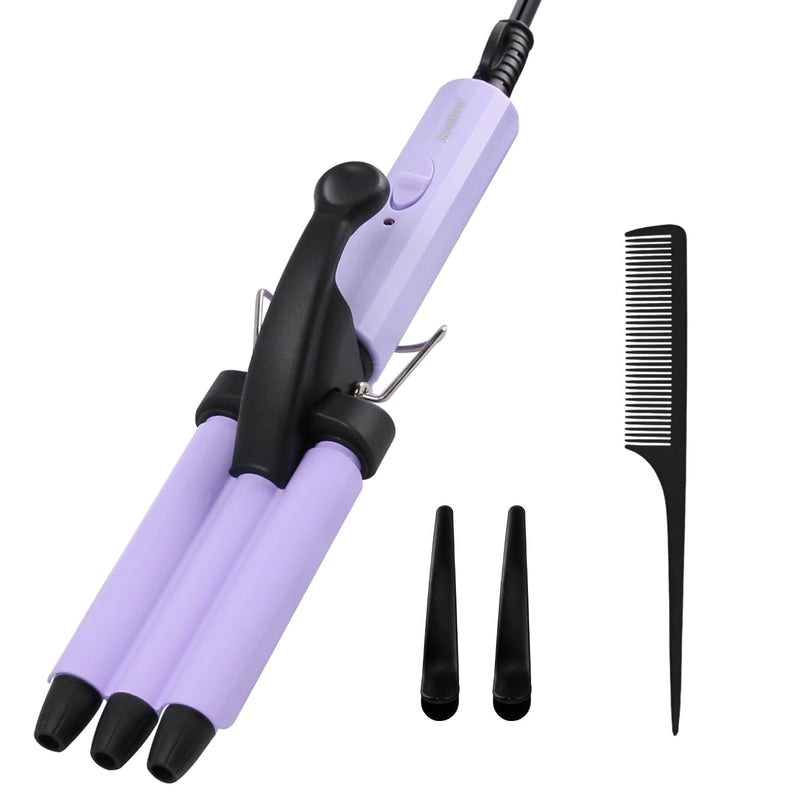 3 Barrels Mini Hair Waver for Short & Medium Hair, 13MM Curling Iron Curling Wand, 0.45lb Lightweight, Mini Size Hair Curler, Travel Friendly-Purple Mini Purple UK