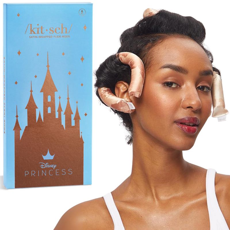 Disney x Kitsch Heatless Flexi Rods - 6 pcs Satin No Heat Hair Curlers for Blowout Curls and Short Hair | Flexi Rod for Heatless Curl Overnight for Women, Comfortable Hair Curlers to Sleep In for Frizz-Free, No Heat Damage Styling 1 count (Pack of 6)