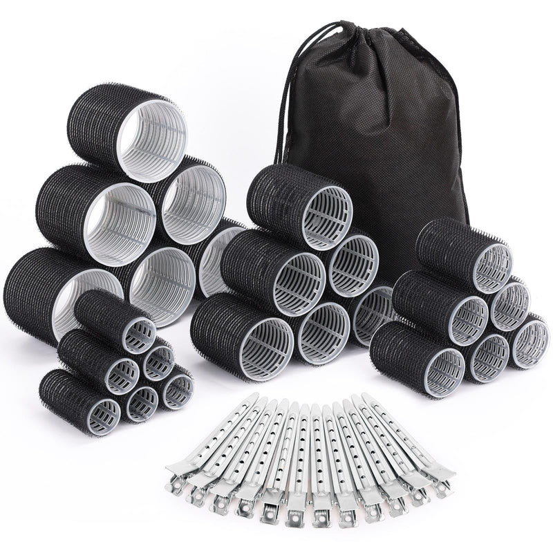 Selizo Hair Curlers 36 Pcs Set with 24Pcs Hair Curlers 4 Sizes and 12 Pcs Hair Clips for Long Medium Short Thick Hair, Black 1 count (Pack of 36)