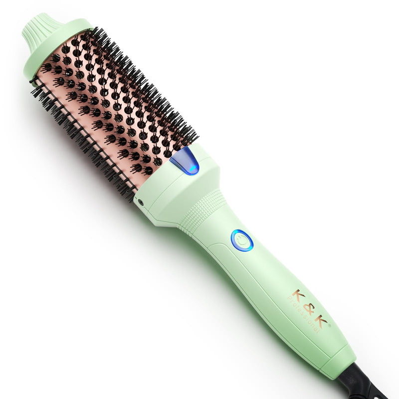 K&K Thermal Brush, 45 mm Heated Round Brush, Professional Heated Curling Ceramic Tourmaline Ionic Curling Iron, Hot Styling Volumizing Comb, Dual Voltage Green
