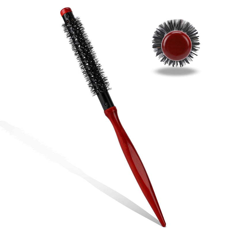 [AUSTRALIA] - Mini Quiff Roller Brush for Blow Drying and Curling 1/2 Inch Portable Travel Brush with Wooden Handle and Nylon Bristles for Short, Fine Hair Red