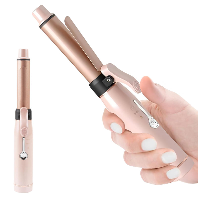  [AUSTRALIA] - Pink Cordless Curling Wand 19mm Ceramic Mini Hair Curler for Travel | polycarbonate exterior fast heat up rechargeable power dual thermal modes female daily styling compact handbag size items