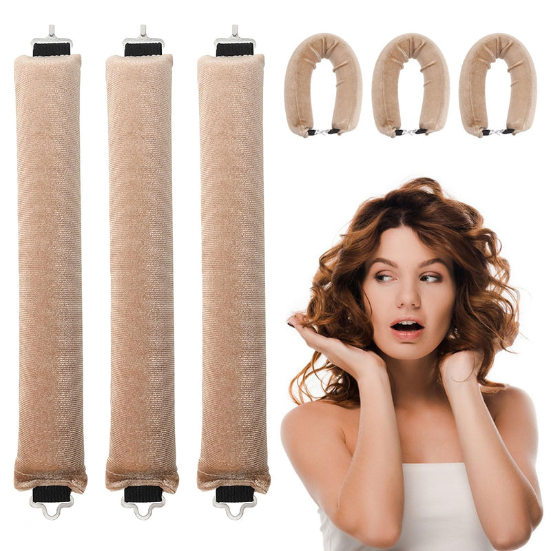  [AUSTRALIA] - WALLFID 3Pcs Heatless Curlers,Hair Rollers for Long Hair,Hair tools for wavy hair curler styling,Overnight Heatless Hair Curlers,DIY Hair Styling Appliances (Champagne) Champagne