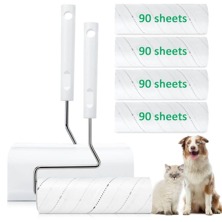 360 Sheets Lint Rollers for Pet Hair, Large Lint Roller with 4 Refills | 16cm Large Lint Roller, 90 Sheets per Roll, Clothes Roller Sticky for Dust & Fluff from Clothes, Furniture, Carpet 360 Sheets + 1 Dispenser (16cm)