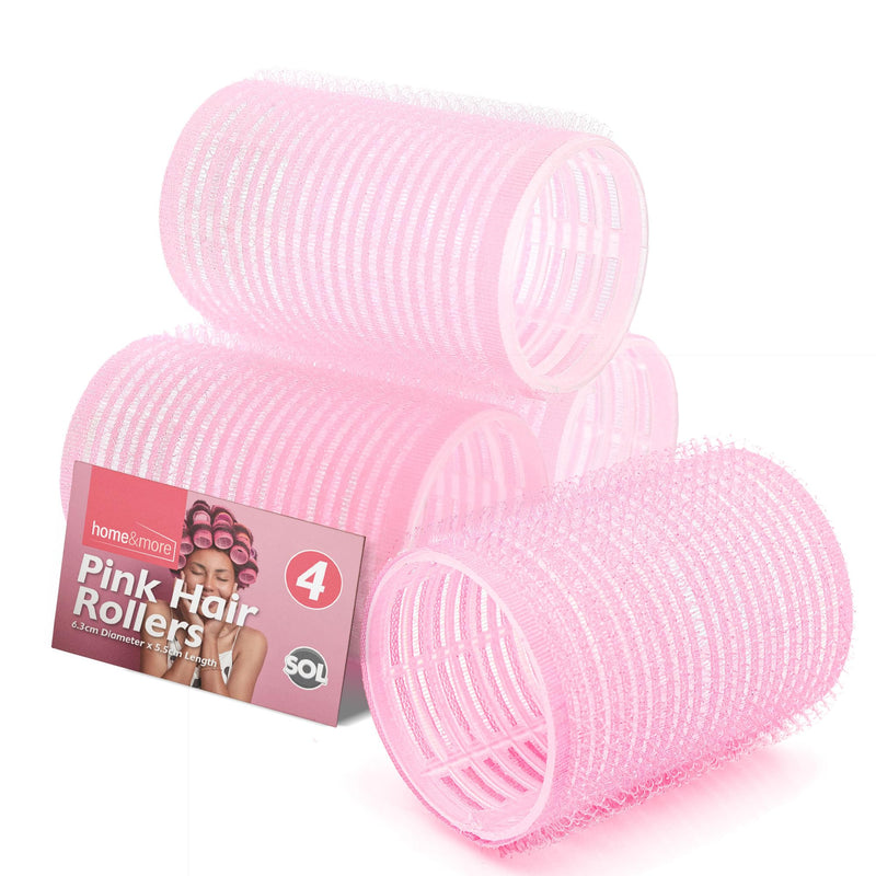 SOL 4pk Pink Self Grip Hair Rollers - Volume Boost Self Holding Rollers | Bouncy waves styling curlers that reduce heat damage, compact travel friendly for long and short hair