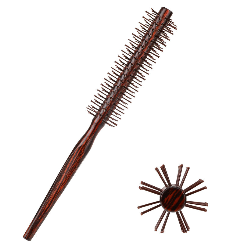Small Round Hair Brush for Blow Drying, 1 Inch Mini Quiff Roller With Pear Wood Handle and Ball Tip Nylon Bristles, Curling Styling Brush for Women and Men's Beard