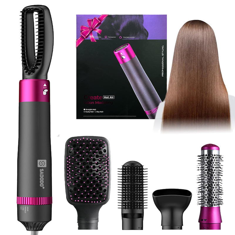 Sadodo 5-in-1 Hot Air Styler Brush for Women, 1200W Blow Hair Dryer Comb | Multifunctional Styling Tool for Home & Travel,For All Hairs Length - Quick Drying, Curling, Straightening, Gift for Woman Black-purple