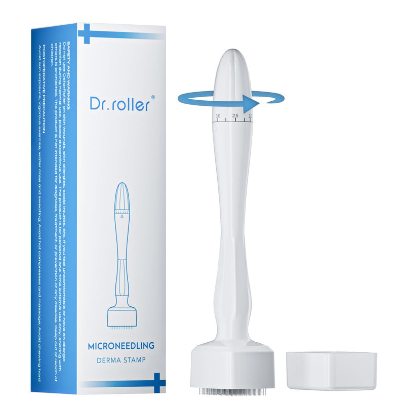 Derma Stamp, Adjustable Microneedling Stamp Pen 0-3mm with 140 Pins, Professional Dermastamp Microneedling Pen Derma Roller Hair Beard Growth for Men and Women