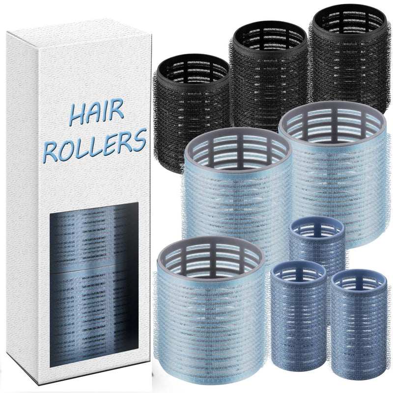 9pcs Self-Grip Hair Rollers Set,Heatless Curlers for Women Styling | Jumbo Large Medium Hot Rollers for Blowout Look,Overnight Curls,Bangs,Salon Heatless Curls,for Long Short Thick Fine Hair Grey 1 count (Pack of 9)