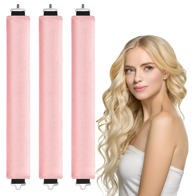 LOPHE 3 Pcs Heatless Hair Curler, Heatless Curls Blowout Rods Headband for All Hair Types, Soft Hair Roller Rods with Hook, Overnight Heatless Hair Curlers, Women Long Hair Styling Tools, Pink 3Pcs-Pink