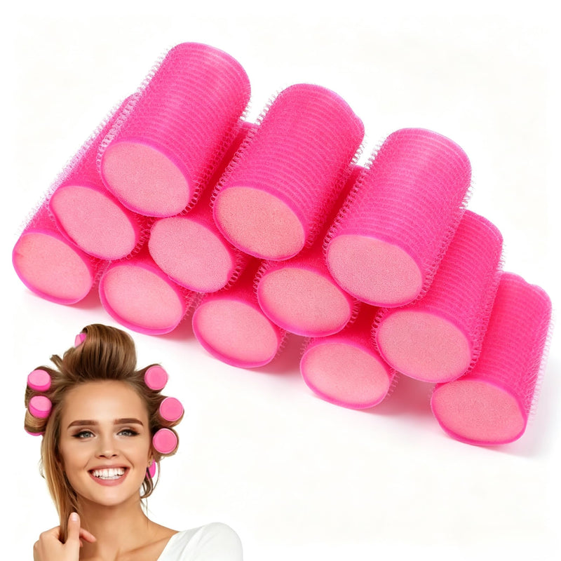 Healeved 12Pcs Hair Curlers Rollers, 60mm Jumbo Hair Roller Curlers Self Grip Holding Rollers for Long Medium Short Thick Fine Thin Hair Bangs Volume (Rose Red)