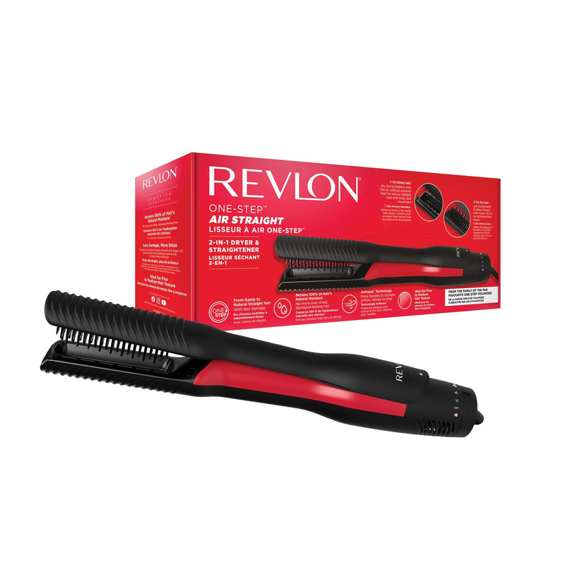 Revlon One-Step Air Straight - 2-in-1 Dryer & Air Straightener -RVDR5330UK | Dry and straighten with hot air without extreme heat, Optional Shine Boost with heated teeth & plates infused with Argan oil