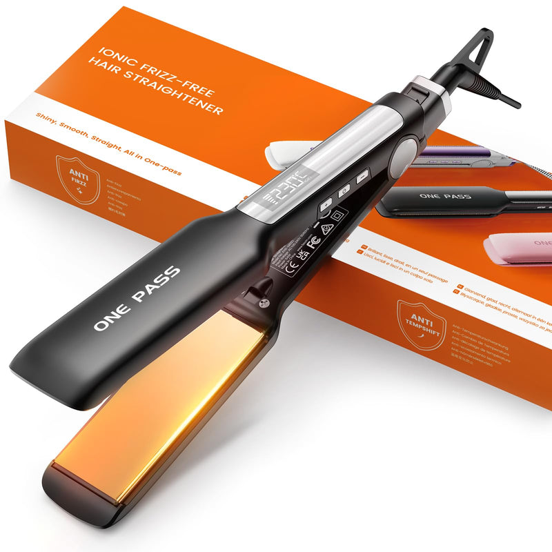 Faszin Professional Hair Straighteners, 42mm Wide-Plate | Titanium Negative Ion Flat Iron, 30s Rapid Heating, Real-time Temperature Display, 11 Adjustable Temp Levels (130-230℃)