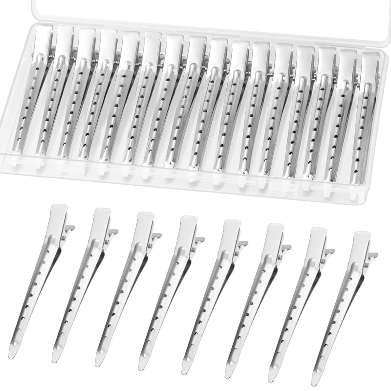 Gingbiss 24 Pcs Pin Curl Clips, 3.5 Inch Duck Billed Hair Clips for Styling Sectioning, Metal Hairdressing for Women, Alligator Clips for Roller, Salon, Bows DIY, Silver
