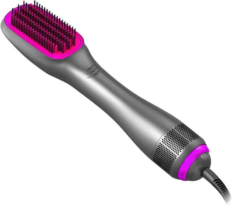 Hair Dryer Brush Straightener Brush 3 in 1 Hot Air Stylers 1200W Powerful Hair Comb Blow Dryer Brush 3-Speed Temperature Adjustment(Ash Pink,British Standard) British standard Ash Pink