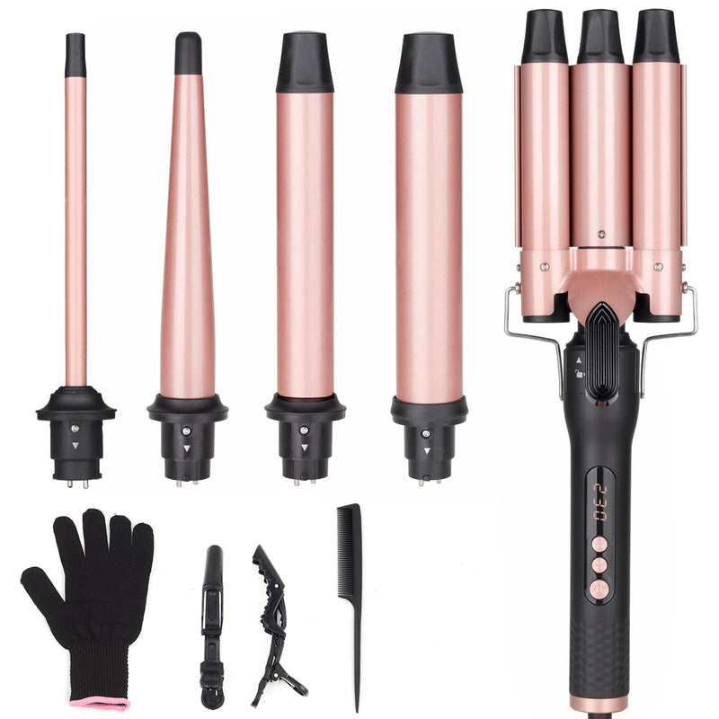 UNOBEY 5 in 1 Curling Wand Set, 3 Barrel Curling Iron Set Interchangeable | Ceramic Barrel Hair Curler Tools(9-32mm) for All Hair Types, Fast Heating, Include Glove, Long-Lasting Results