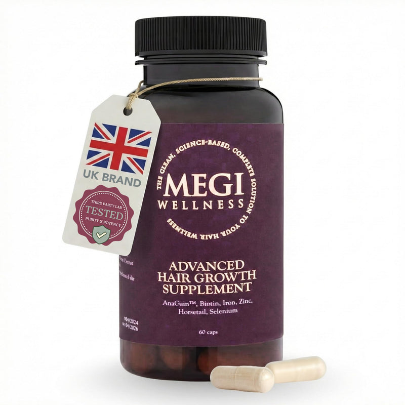 MEGI Wellness Hair Growth Vitamins for Women & Men - Biotin, Zinc, AnaGain | Hair vitamins for women & men with AnaGain, biotin, zinc, iron & more, 3rd party tested, supports regrowth and volume