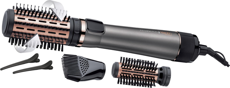 Remington Rotating Airstyler, 3 Attachments, Ceramic Coating with Almond | Three Attachments: Mixed Bristle Brush, Root Boost, Hair Clips, Ceramic Coating with Almond Oil, 1000W Fast Drying