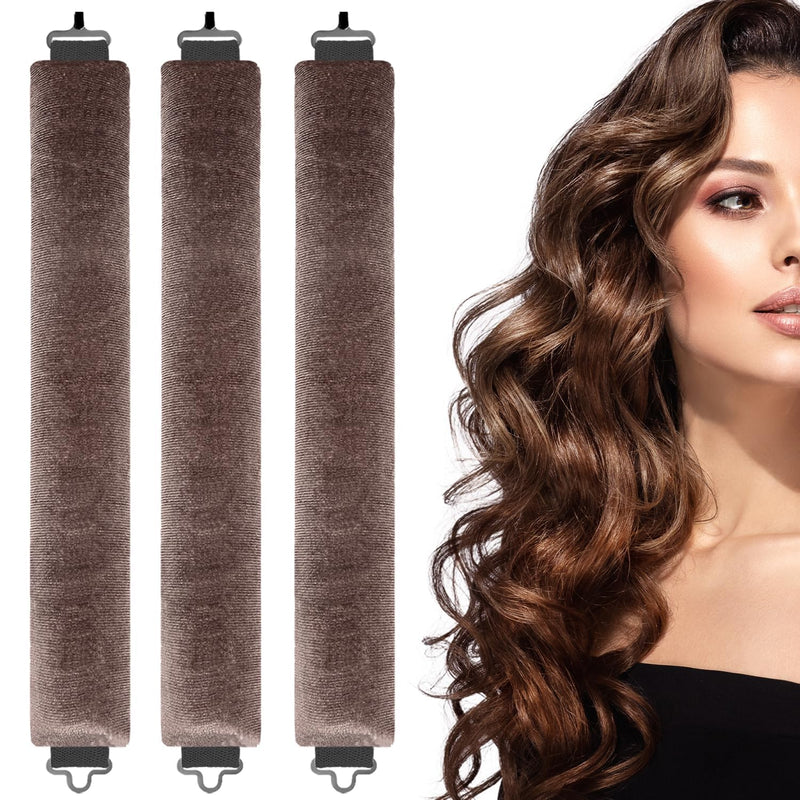 3PCS Heatless Curlers, No Heat Overnight Curls for Long Hair 3PCS Brown