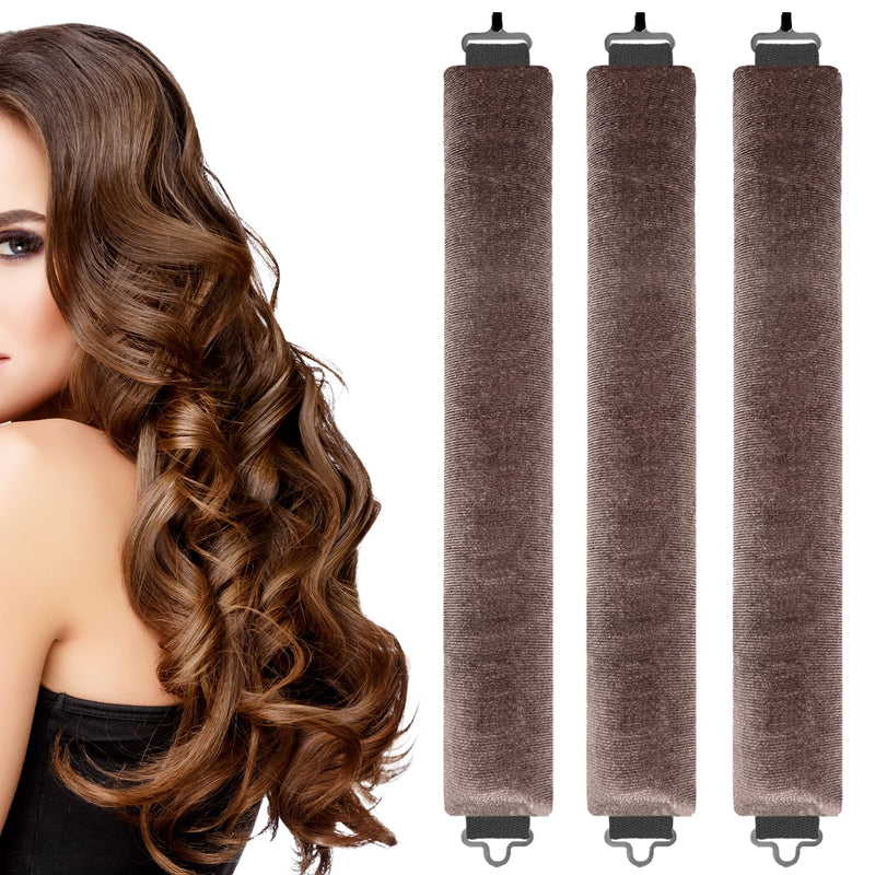  [AUSTRALIA] - 3 Pcs Heatless Curlers Headband Hair Styling Set - No Heat Blowout Rods for Long Short Wavy Hair DIY Styling (Brown) Brown 1 count (Pack of 3)