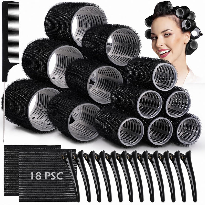  [AUSTRALIA] - 33PCS Hair Curlers Rollers with Clips,GeeRic Hair Rollers Set 3 Sizes 48mm 38mm 28mm with12PCS Duckbill Clips Hair Rollers for Long Medium Short Thick Fine Volume Bangs Black