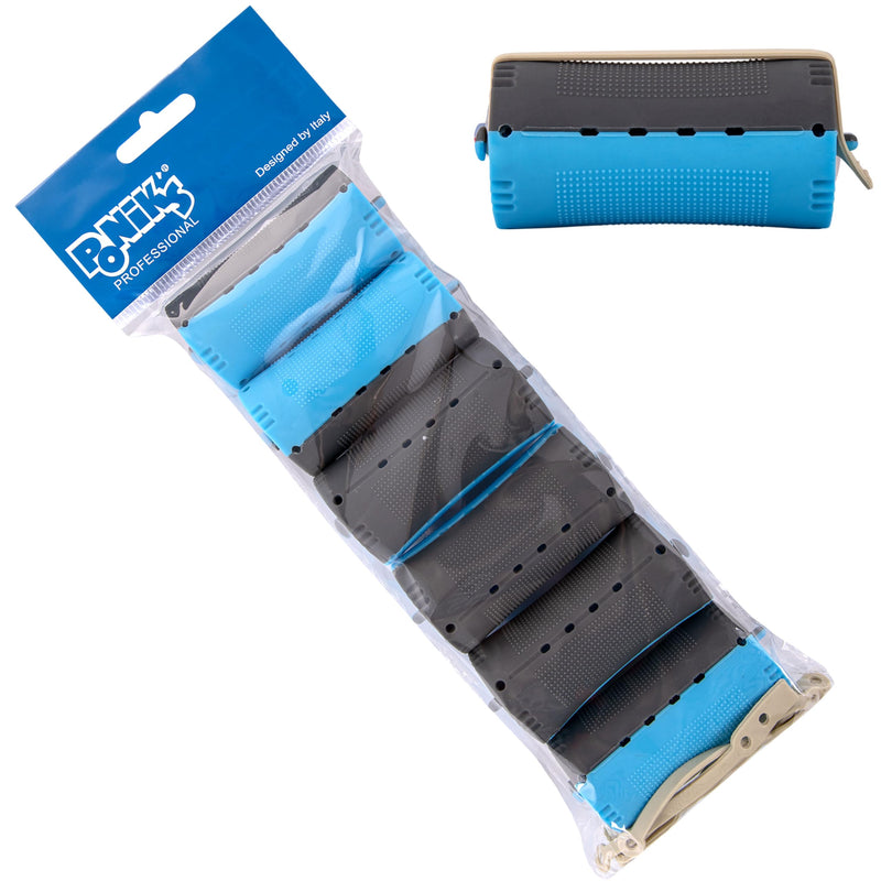 PONIK'S PROFESSIONAL - Perm Rollers, Curlers for Perm Set, Hair Rollers 6 Pieces, Curlers Perm 40 mm, Small Cold Curler with Round Rubber Tabs, Blue Black Blue Black (40 mm - 6 pieces)
