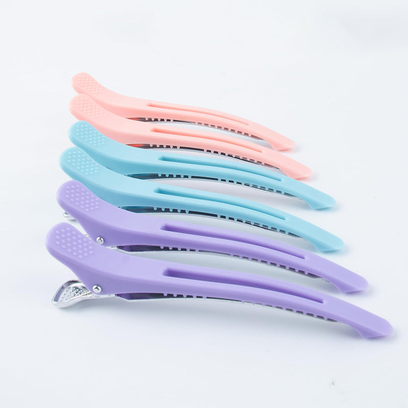 6pcs Hair Clips for Styling Sectioning, Anti-Slip No-Crease Duck Billed Hair Clips with Silicone Band, Colorful Hair Roller Clips, Salon and Self Hair Cutting Clips for Hairdresser, Women, Men
