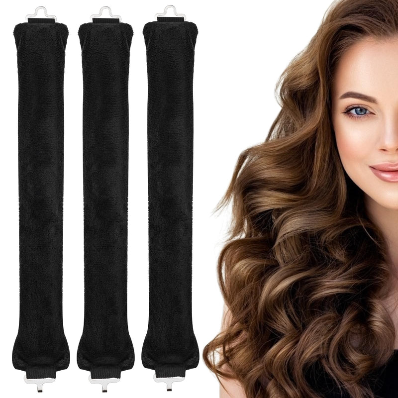  [AUSTRALIA] - 3 Pcs Heatless Curlers, Heatless Curls Hair Rollers for Long Hair, No Heat Overnight Curlers Blowout Rods Soft Satin Sleeping Lazy Curler (Black) Black