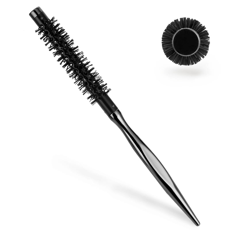 Small Curling Brush, Mini Quiff Roller for Blow Drying, Portable Round Travel Circle Brush With Smooth Handle and Nylon Bristles for Styling, Curling Short and Thin Hair Grey