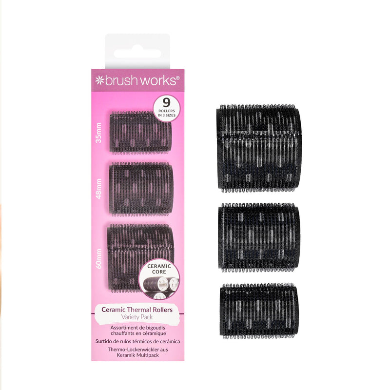 Brushworks Ceramic Thermal Hair Rollers, 9 Pack Assorted Sizes | 60mm, 48mm, 35mm, Small, Medium & Large, Heat Retaining, Voluminous, Bouncy, Long-Lasting Curls and Waves