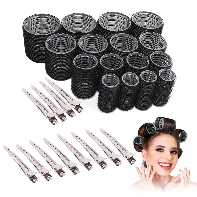  [AUSTRALIA] - Black Hair Rollers - 28 Pcs Hair Rollers with Clips Velcro Rollers for Bangs, DIY Hairstyle Tools for Women, Salon Hairdressing Curler