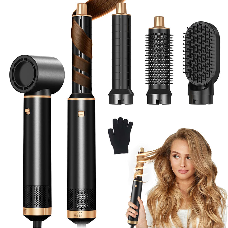 JINYAWA 5 in 1 Hair Styler, Magic Styler Without Heat Damage, Hair Dryer Brush, Negative Ion Air Styler, Detachable Hair Styling Appliances, Hot Air Brush, Hair Wrap Curler, Blow Dry Hair Brush