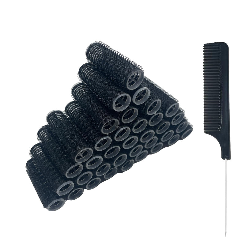  [AUSTRALIA] - 36PCS Self Grip Small Hair Curlers Heatless Roller Hair Curlers Pro Salon Hairdressing Curler DIY Curly Hairstyle Hair Rollers Tools Rat Tail Comb for Women Medium Short Hair(0.8x2.4in-black) 36pcs Black