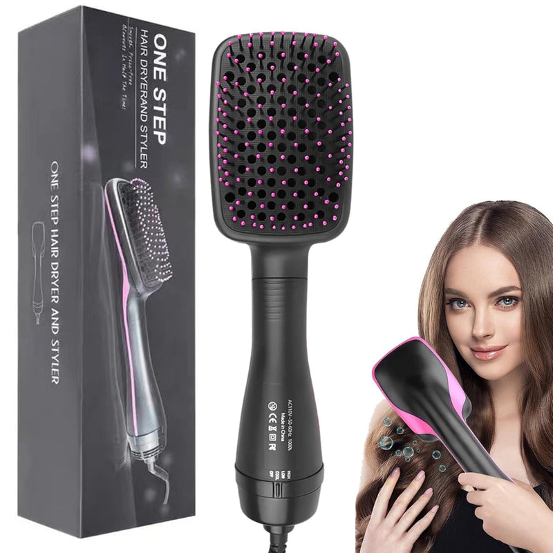Hair Dryer Brush, 3 in 1 Negative Ion Hair Dryer Hot Air Brush Hair Styling Tool，Straightener Styler Comb Styling Hair for All Hair Types, Can Straighten Blow Dry Smooth Hair (Pink) # Pink
