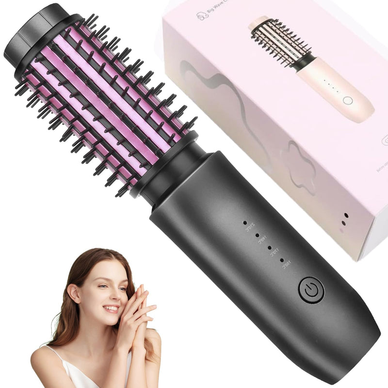  [AUSTRALIA] - Cordless Curling Iron Brush, Cordless Hair Curler and Straightener Brush | 2 in 1 7000Mah Portable Travel Iron Mini, Rechargeable Curling Wand with Negative Ion, 150℃-210℃ (Gery) Gery