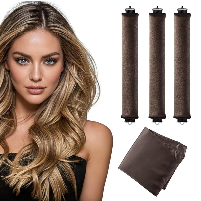  [AUSTRALIA] - Heatless Hair Curler to Sleep in – No Heat Satin Heatless Curls Overnight Rods, Jumbo Large Foam Sponge Hair Rollers Curlers for Long Short Hair Volume Women Styling Tools (Brown) Brown