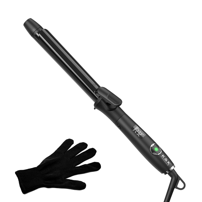 K&K Hair Curling Wand, 32mm Ceramic Titanium Barrel, Digital Display, 50-230°C, 60 Min Auto Shut Off (25 mm) 25 mm