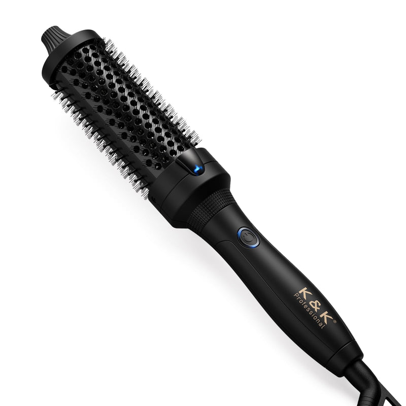 K&K Thermal Brush, Blowout Boost Ionic Round Heated Hot Brush, to Make Hair Smoother & Shinier, Easy to Use, Not for Blow Drying, 38mm Barrel,Dual Voltage, UK Plug, Jet Black