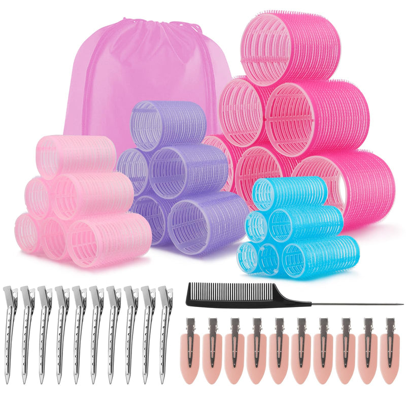54 PCS Hair Rollers with Clips, Rollers for Hair, With Clips-Jumbo Large Medium Small Rollers,for All Hair Lengths DIY Hairdressing (Multicolor) Extra Large, Large, Medium, Small