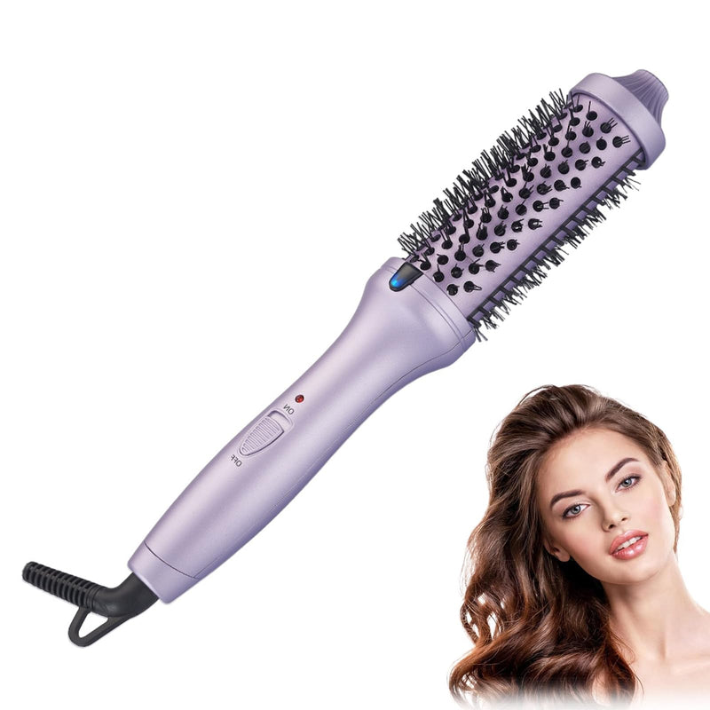 3-in-1 Negative Ion Heating Brush 38mm - 10°C Dual Tension Round Ceramic Tourmaline Brush for Full & Curly Hair (Purple)