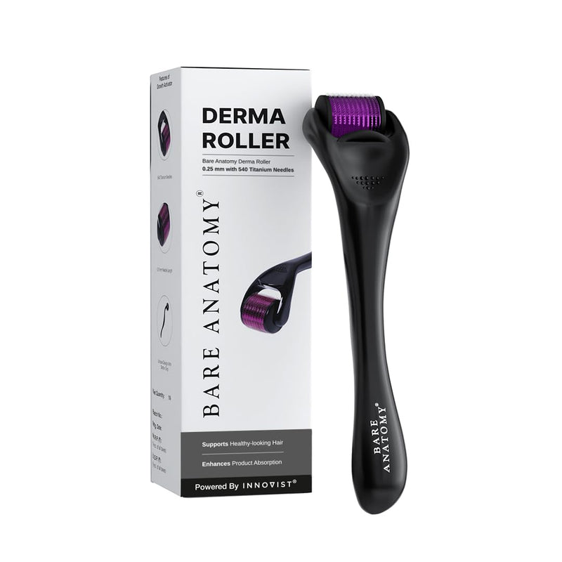 Bare Anatomy Derma Roller for Hair Growth | 0.25 mm with 540 Titanium Micro Needles | Stimulates Hair Follicles & Improves Scalp Circulation