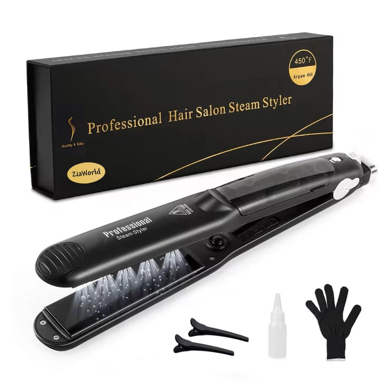 Professional 2 in 1 Steam Flat Iron, Hair Straightener & Curler Styler, Tourmaline Ceramic Steam Hair Straightener, Flat Iron Vapor Plate, Glossy Hairs, Adjustable Temperatures