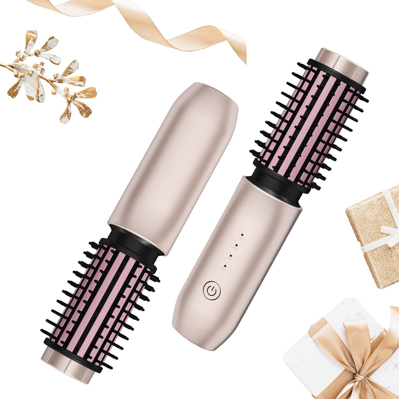 Cordless Curling Brush, Travel Hot Brush Cordless Hair Curler Straightening Brushes, 7000mAh Portable Heated Curling Brushes USB Rechargeable Ionic Hot Air Styler for Hair Styling, Pink