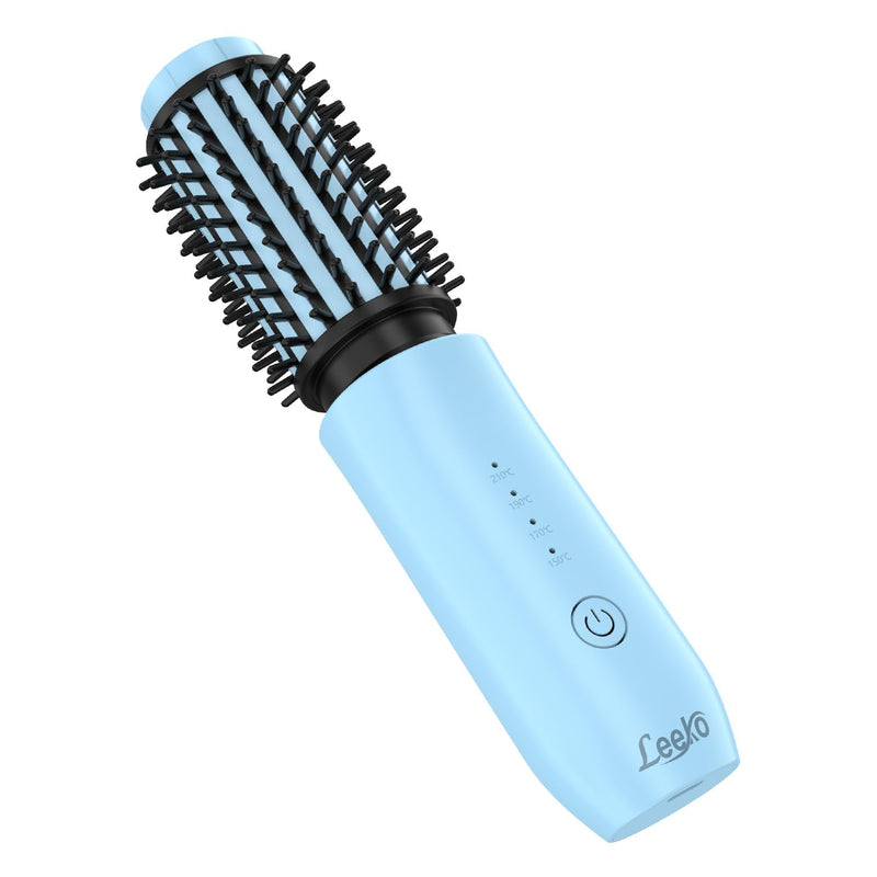 Leeko 3 in 1 Hot Hair Curler and Straightener Brush, 40mm, 4 Temperatures, USB Rechargeable (Blue) Blue