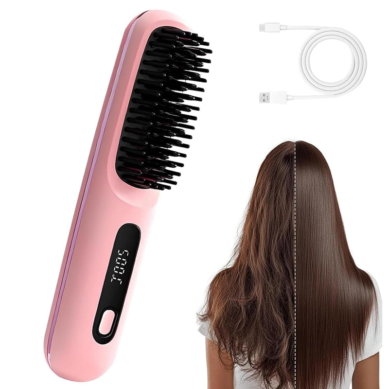 Go Brush Pro, Cordless Hair Straighteners Brush, Portable Wireless Hair Straightening Brush for Short Hair, USB Rechargeable Heated Hot Comb with 3 Temperature Settings, Mini Styling Comb for Travel A