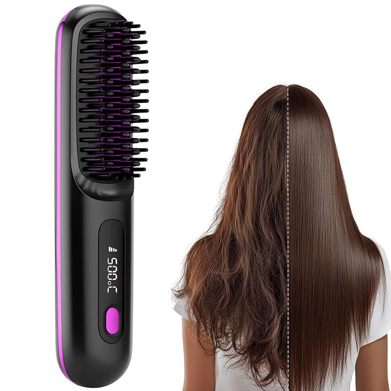  [AUSTRALIA] - Go Brush Pro, Cordless Hair Straighteners Brush, Portable Wireless Hair Straightening Brush, USB Rechargeable Heated Hot Comb with 3 Temperature Settings, Mini Styling Comb for Travel,Black Black